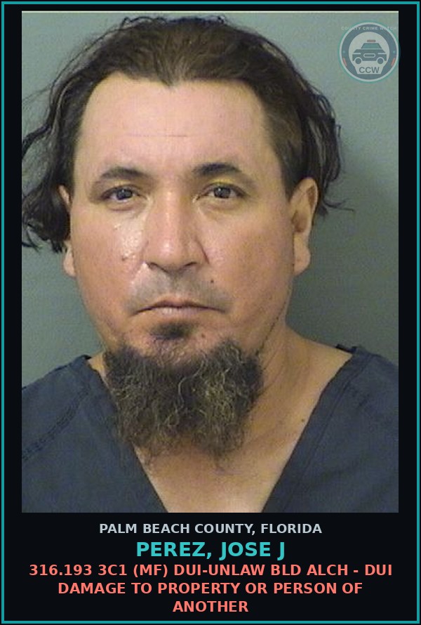 Booking mugshot of PEREZ, JOSE J in Palm Beach County