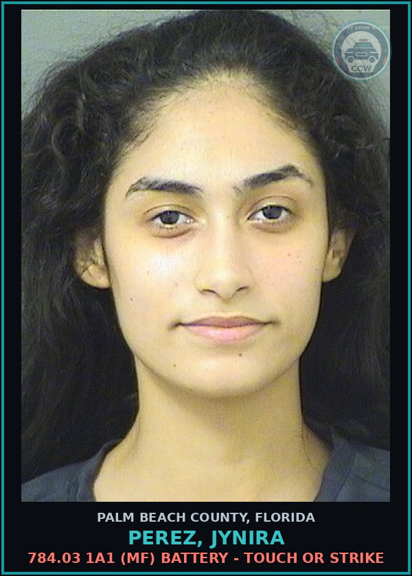 Booking mugshot of PEREZ, JYNIRA in Palm Beach County