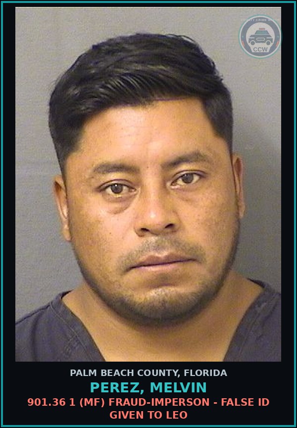 Booking mugshot of PEREZ, MELVIN in Palm Beach County