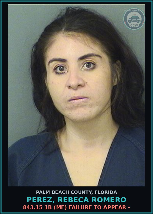 Booking mugshot of PEREZ, REBECA ROMERO in Palm Beach County