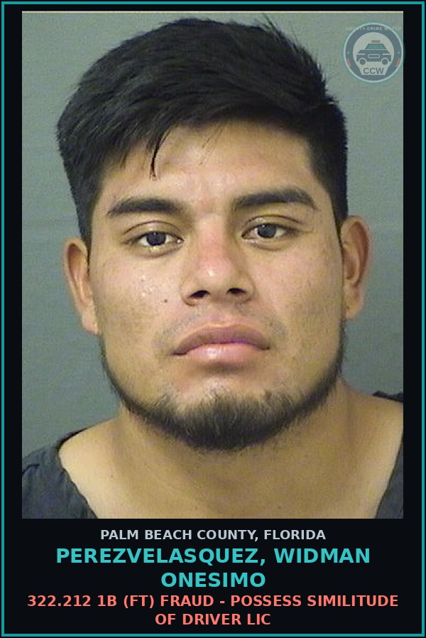Booking mugshot of PEREZVELASQUEZ, WIDMAN ONESIMO in Palm Beach County