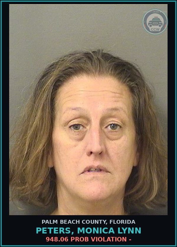 Booking mugshot of PETERS, MONICA LYNN in Palm Beach County