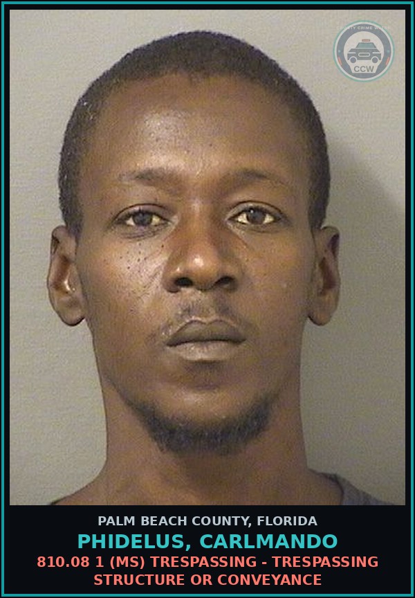 Booking mugshot of PHIDELUS, CARLMANDO in Palm Beach County