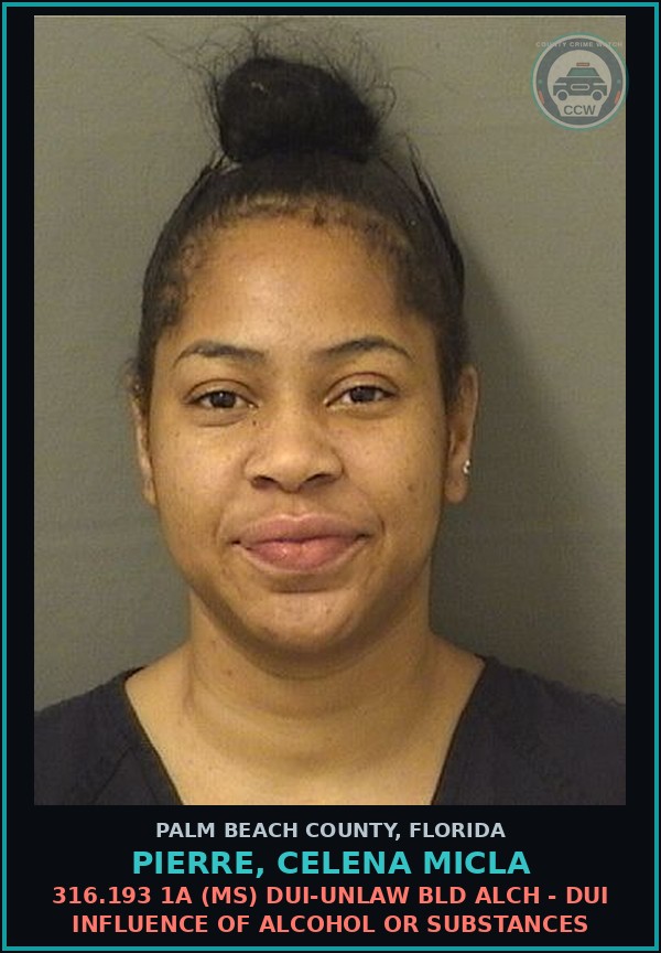 Booking mugshot of PIERRE, CELENA MICLA in Palm Beach County