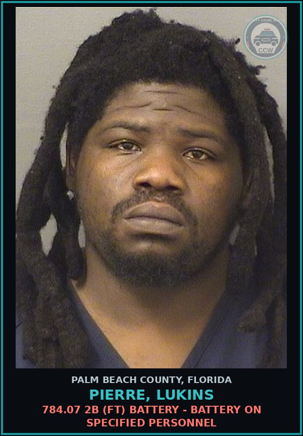 Booking mugshot of PIERRE, LUKINS in Palm Beach County