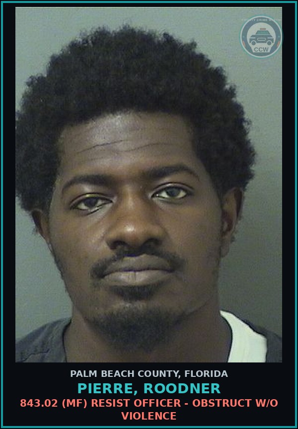 Booking mugshot of PIERRE, ROODNER in Palm Beach County