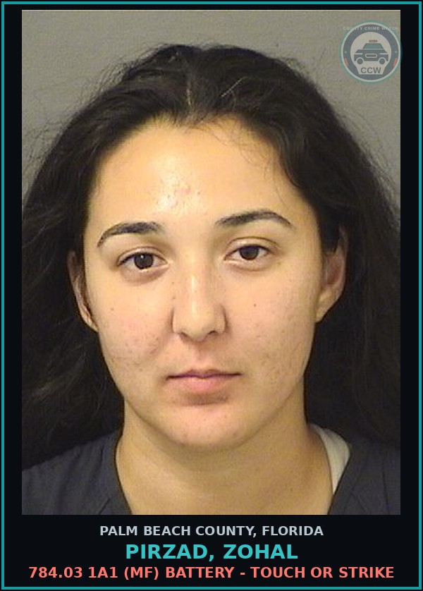 Booking mugshot of PIRZAD, ZOHAL in Palm Beach County