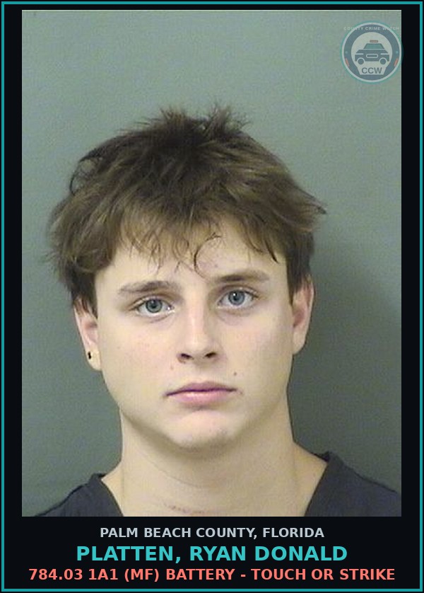 Booking mugshot of PLATTEN, RYAN DONALD in Palm Beach County