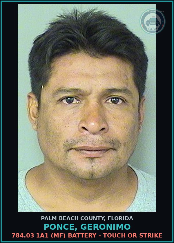 Booking mugshot of PONCE, GERONIMO in Palm Beach County