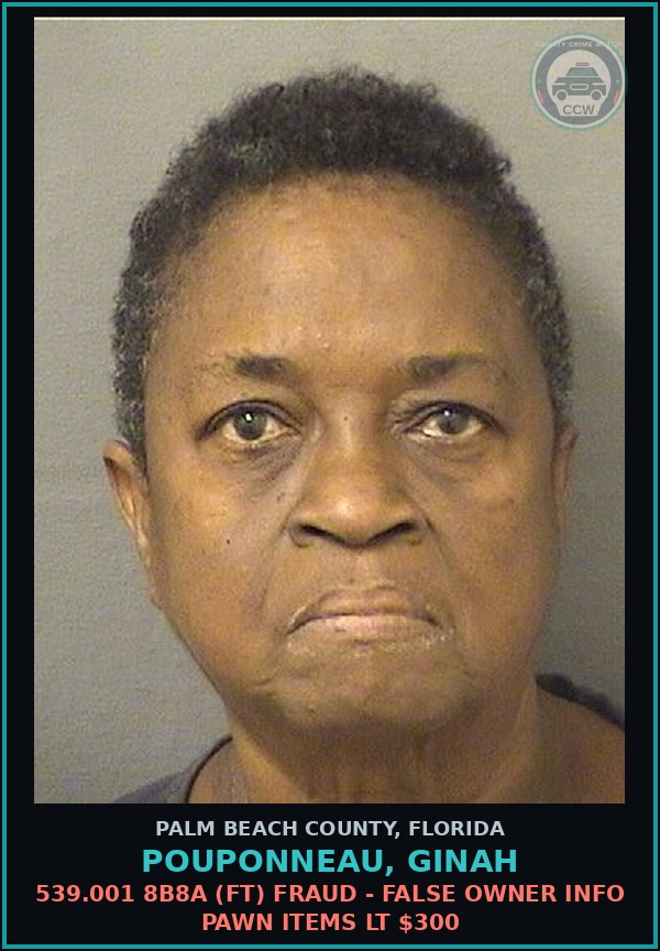 Booking mugshot of POUPONNEAU, GINAH in Palm Beach County