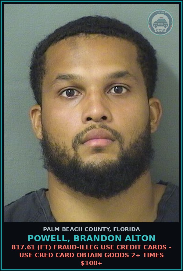 Booking mugshot of POWELL, BRANDON ALTON in Palm Beach County