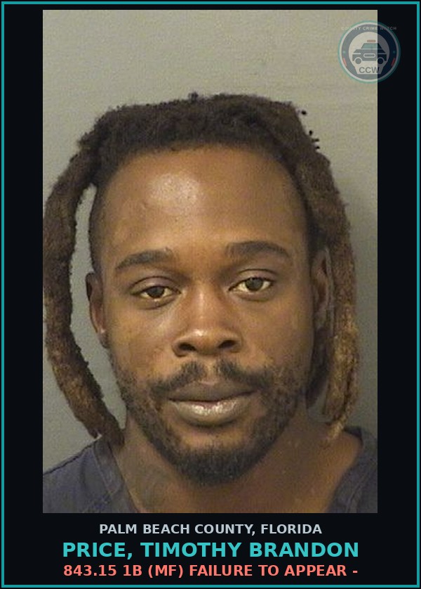 Booking mugshot of PRICE, TIMOTHY BRANDON in Palm Beach County