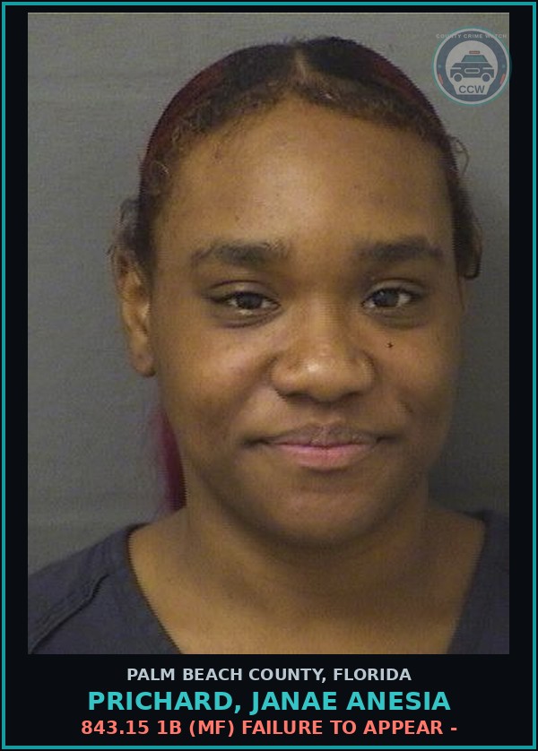 Booking mugshot of PRICHARD, JANAE ANESIA in Palm Beach County