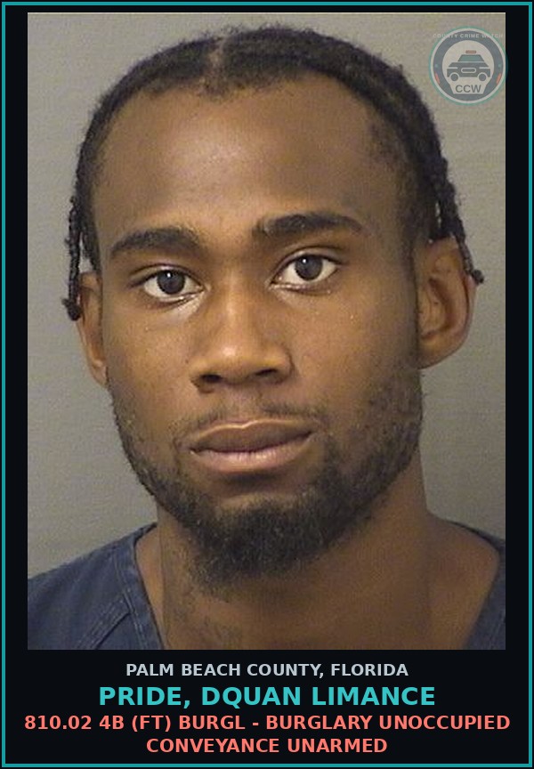 Booking mugshot of PRIDE, DQUAN LIMANCE in Palm Beach County