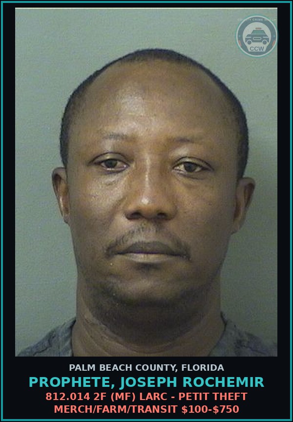 Booking mugshot of PROPHETE, JOSEPH ROCHEMIR in Palm Beach County