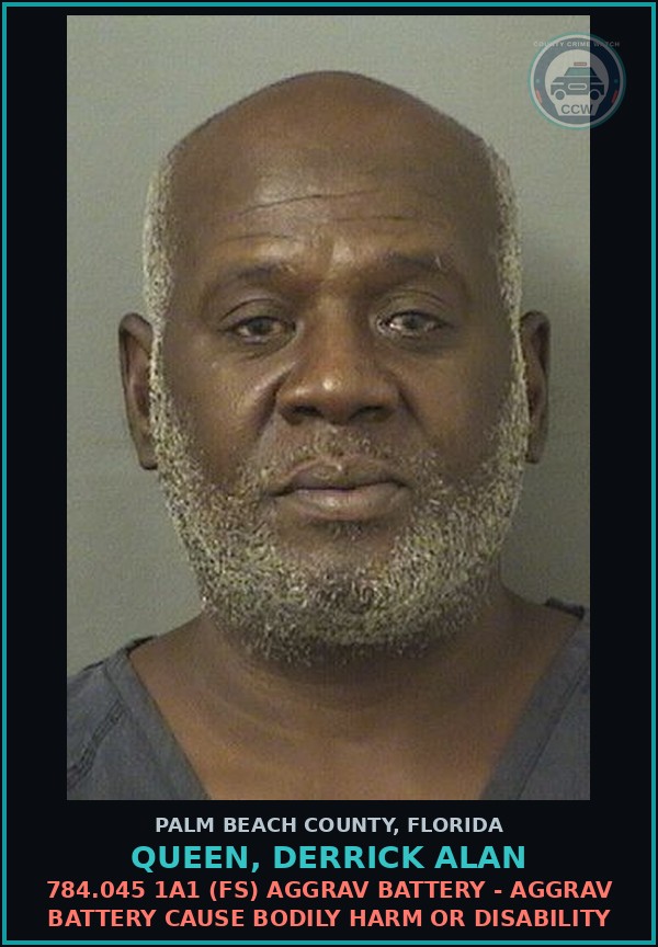 Booking mugshot of QUEEN, DERRICK ALAN in Palm Beach County