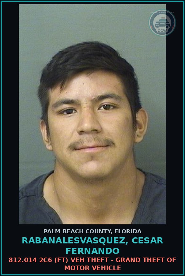 Booking mugshot of RABANALESVASQUEZ, CESAR FERNANDO in Palm Beach County