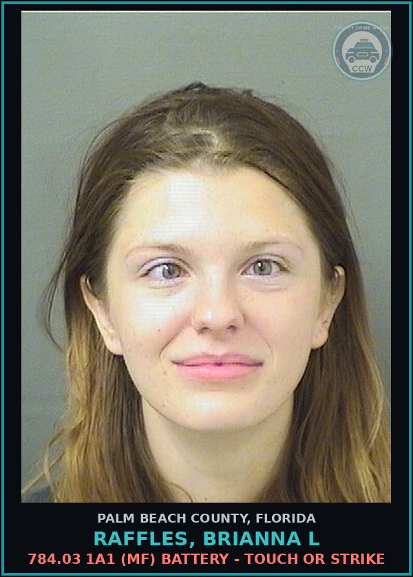Booking mugshot of RAFFLES, BRIANNA L in Palm Beach County