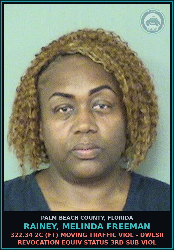 Booking mugshot of RAINEY, MELINDA FREEMAN in Palm Beach County