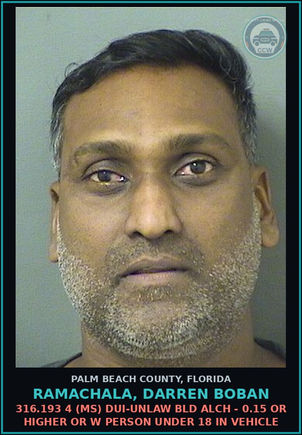 Booking mugshot of RAMACHALA, DARREN BOBAN in Palm Beach County