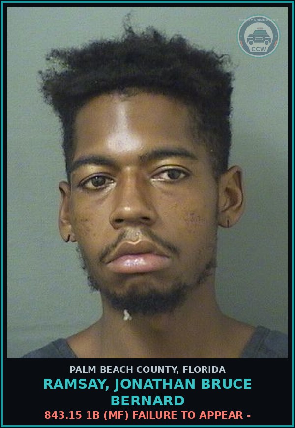 Booking mugshot of RAMSAY, JONATHAN BRUCE BERNARD in Palm Beach County