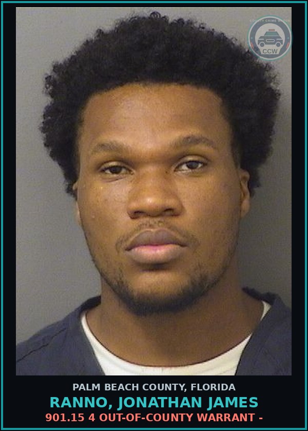 Booking mugshot of RANNO, JONATHAN JAMES in Palm Beach County