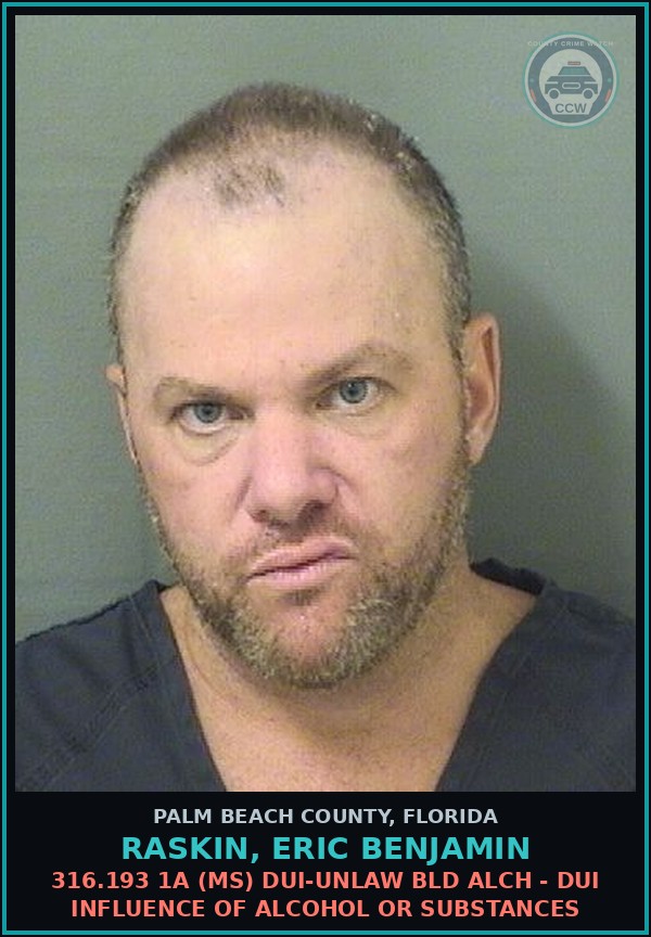 Booking mugshot of RASKIN, ERIC BENJAMIN in Palm Beach County