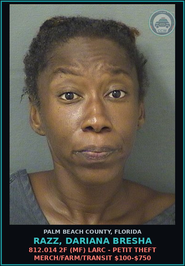 Booking mugshot of RAZZ, DARIANA BRESHA in Palm Beach County