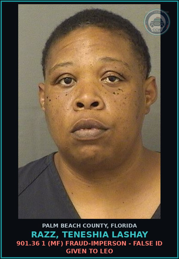 Booking mugshot of RAZZ, TENESHIA LASHAY in Palm Beach County