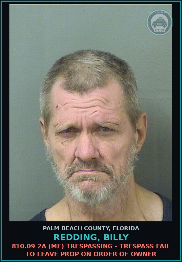 Booking mugshot of REDDING, BILLY in Palm Beach County