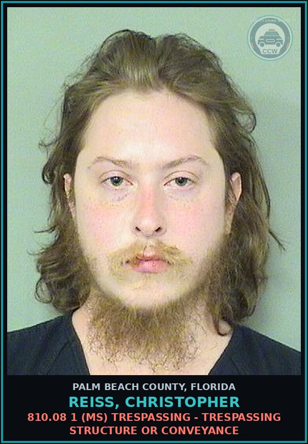 Booking mugshot of REISS, CHRISTOPHER in Palm Beach County