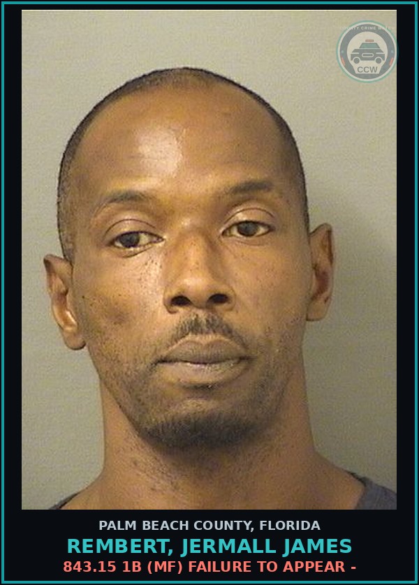 Booking mugshot of REMBERT, JERMALL JAMES in Palm Beach County