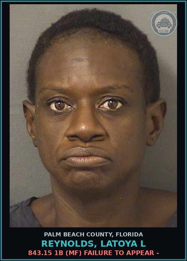 Booking mugshot of REYNOLDS, LATOYA L in Palm Beach County