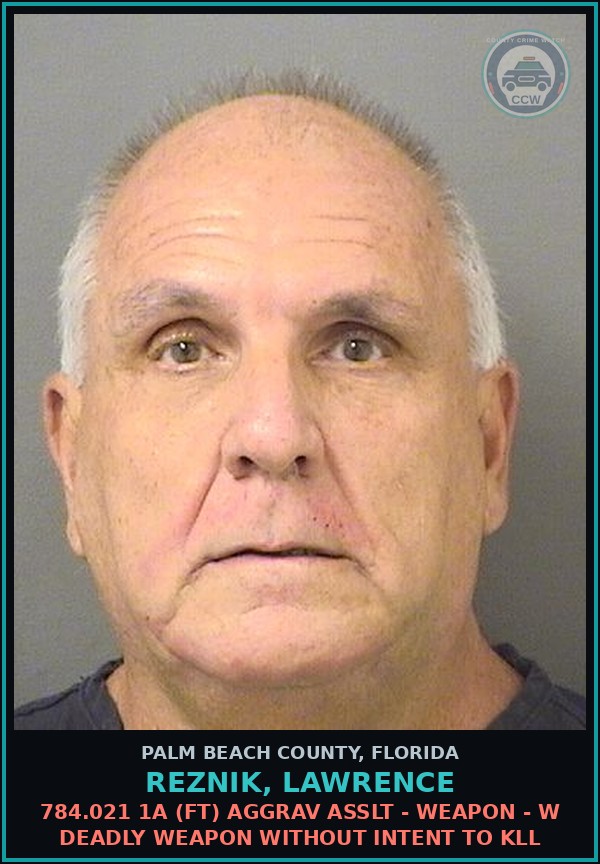 Booking mugshot of REZNIK, LAWRENCE in Palm Beach County