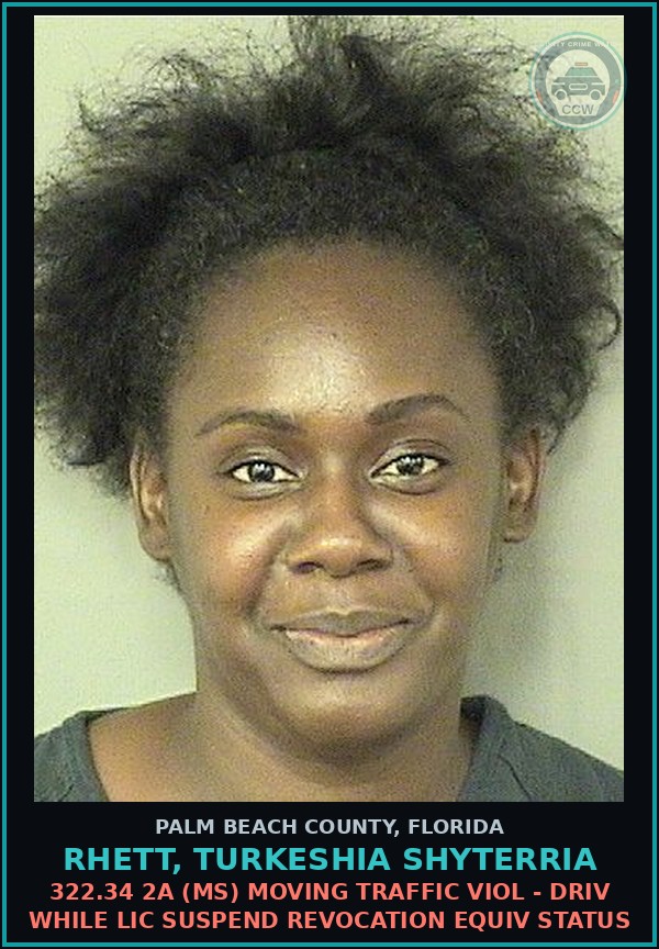 Booking mugshot of RHETT, TURKESHIA SHYTERRIA in Palm Beach County