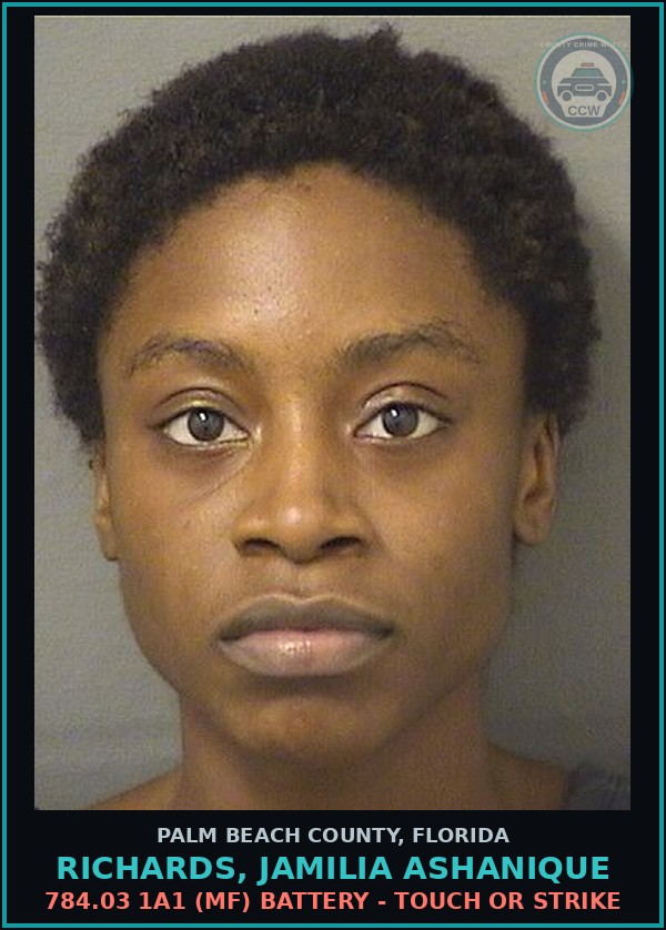 Booking mugshot of RICHARDS, JAMILIA ASHANIQUE in Palm Beach County