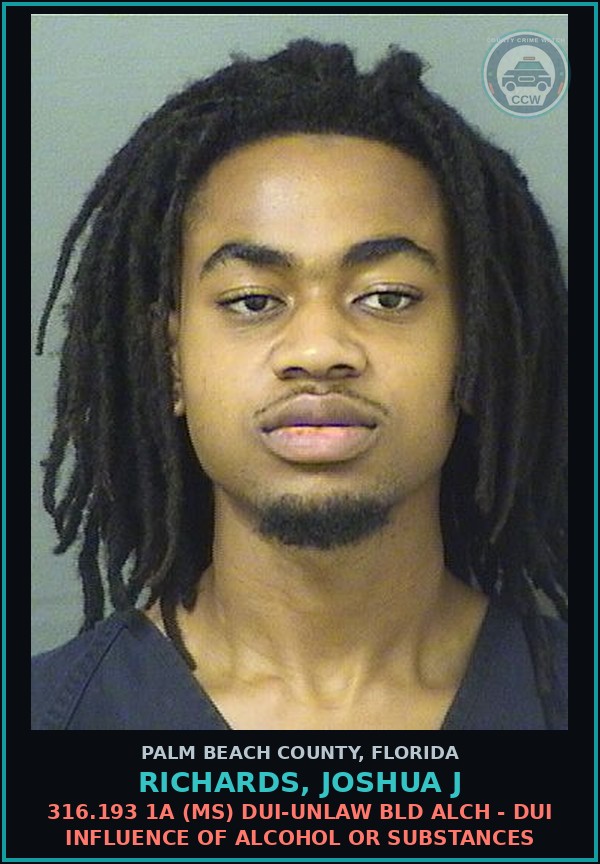 Booking mugshot of RICHARDS, JOSHUA J in Palm Beach County