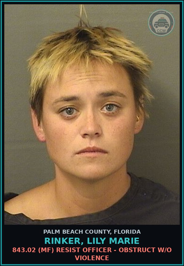Booking mugshot of RINKER, LILY MARIE in Palm Beach County