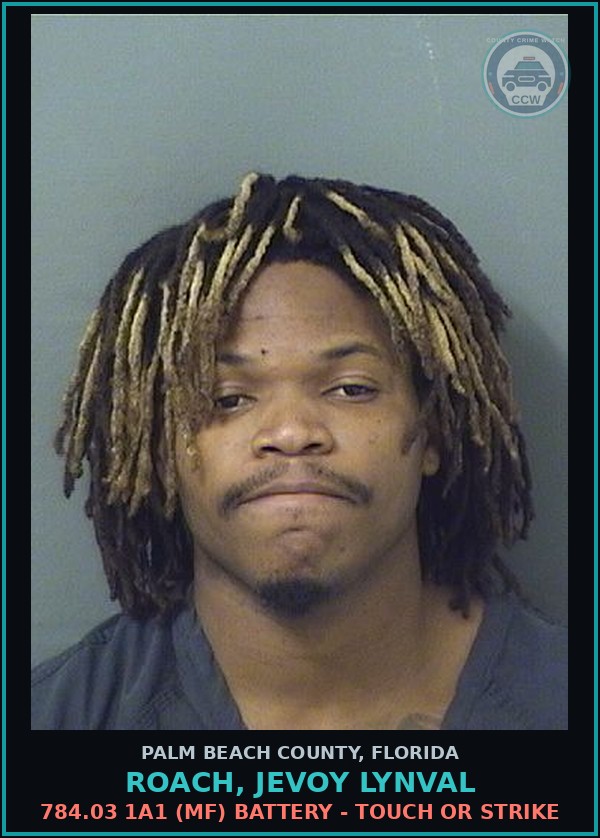 Booking mugshot of ROACH, JEVOY LYNVAL in Palm Beach County