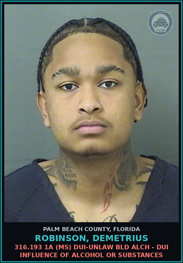 Booking mugshot of ROBINSON, DEMETRIUS in Palm Beach County