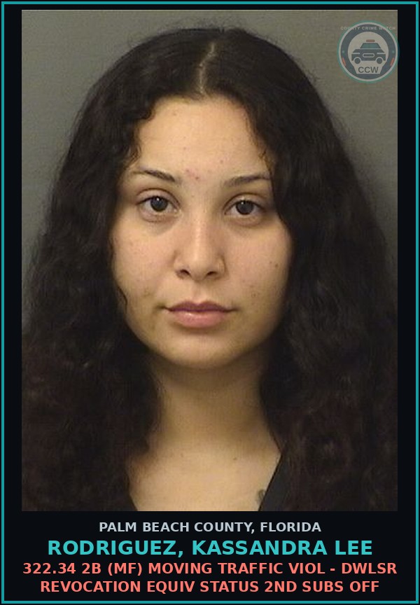 Booking mugshot of RODRIGUEZ, KASSANDRA LEE in Palm Beach County