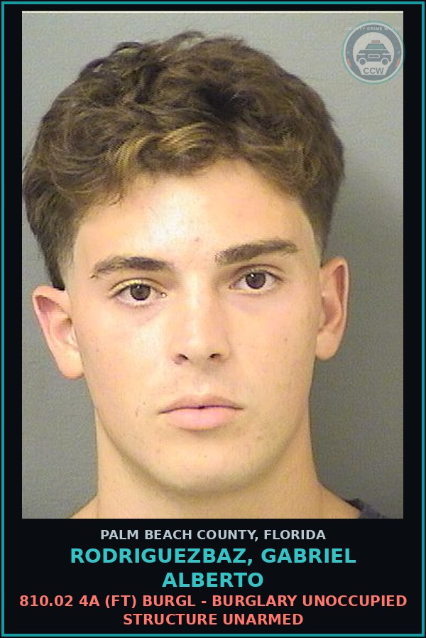 Booking mugshot of RODRIGUEZBAZ, GABRIEL ALBERTO in Palm Beach County