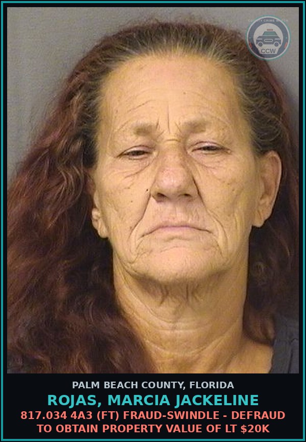 Booking mugshot of ROJAS, MARCIA JACKELINE in Palm Beach County