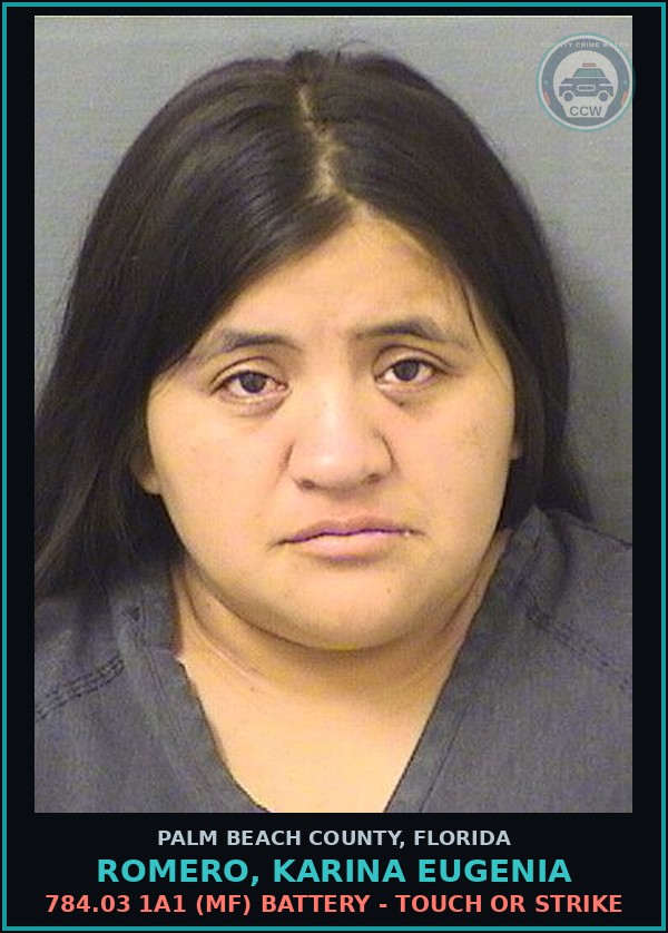 Booking mugshot of ROMERO, KARINA EUGENIA in Palm Beach County