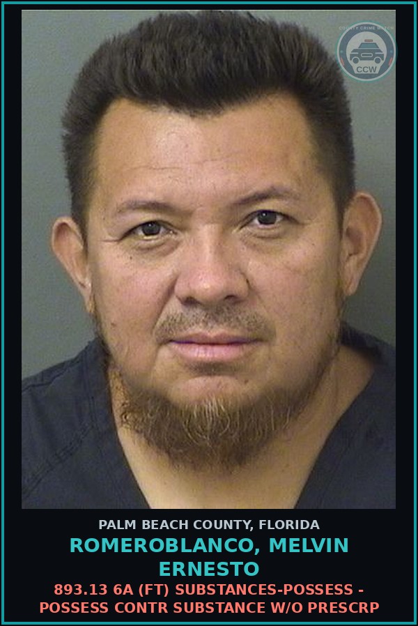 Booking mugshot of ROMEROBLANCO, MELVIN ERNESTO in Palm Beach County