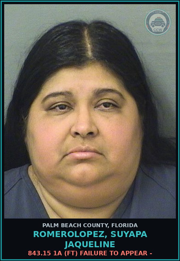 Booking mugshot of ROMEROLOPEZ, SUYAPA JAQUELINE in Palm Beach County