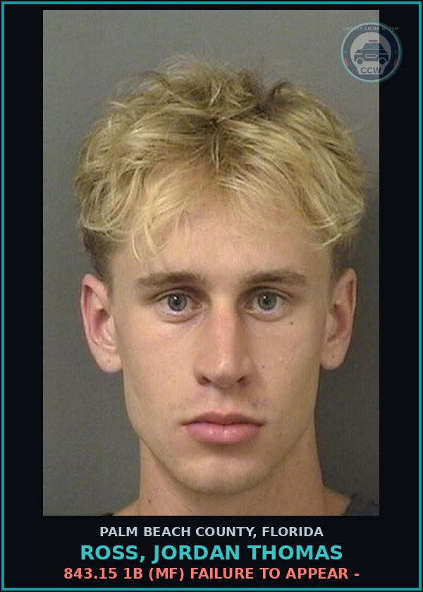Booking mugshot of ROSS, JORDAN THOMAS in Palm Beach County