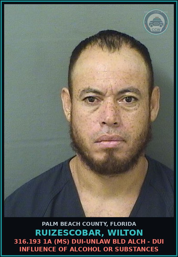 Booking mugshot of RUIZESCOBAR, WILTON in Palm Beach County