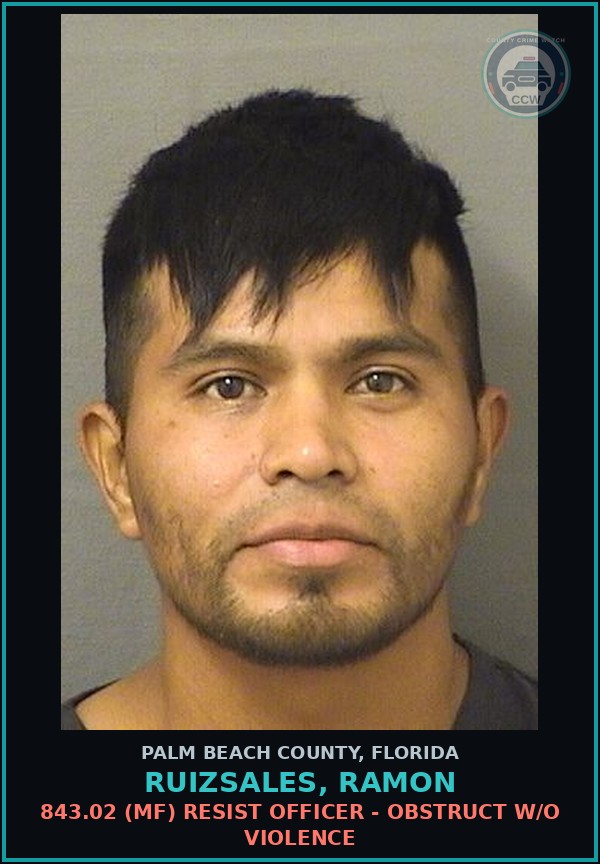 Booking mugshot of RUIZSALES, RAMON in Palm Beach County