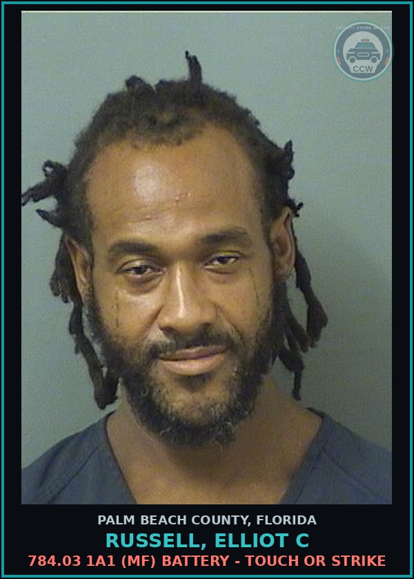 Booking mugshot of RUSSELL, ELLIOT C in Palm Beach County